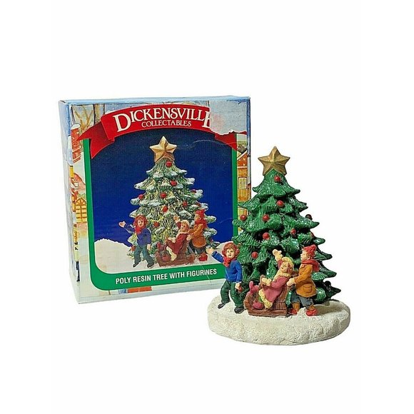 Dickensville Christmas Tree with children & Sled - Picture 1 of 8